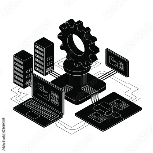 Abstract digital network and technology concept with gear