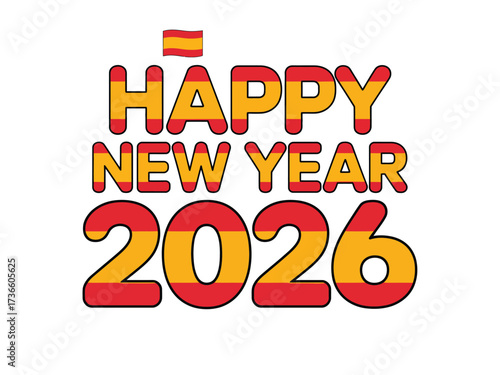 Happy new year 2026 spain spanish flag holiday illustration