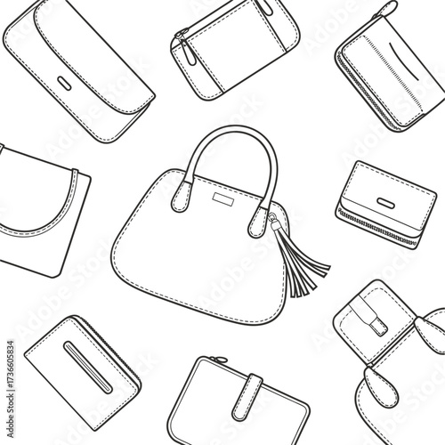Collection of hand drawn fashion handbags and purses sketch