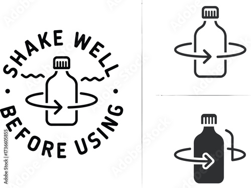 Shake well before using instructions bottle vector graphic