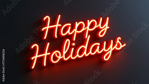 Happy holidays neon sign holiday greetings festive season celebration christmas new year party december on transparent background
