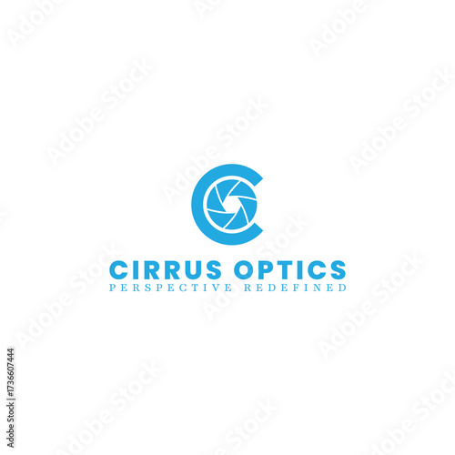 The logo merges the letter C with a camera aperture, symbolizing a creative eye. It visually links aerial imaging to professional, high-quality photography.