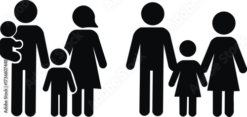 Diverse family unit silhouettes representing different family structures and generations vector