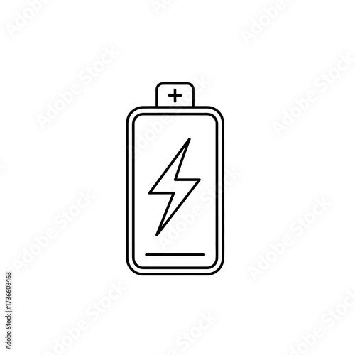 A simple line art illustration of a battery icon with a lightning bolt symbolizing power and energy.