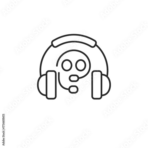 Simple line drawing of a headset with a microphone, representing communication and support.