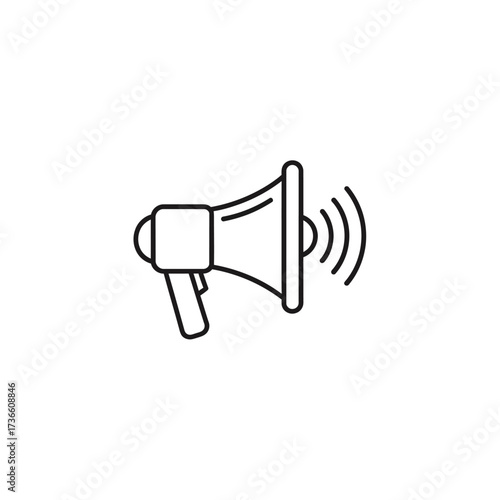 A simple black line icon of a megaphone or bullhorn emitting sound waves on a white background.