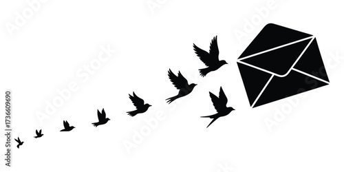 Birds Flying Out of Envelope Symbolizing Freedom of Information and Communication Concept