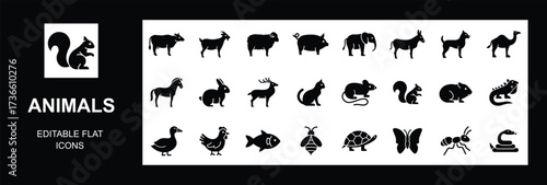Animals flat Icons set, animals related outline icons Set. Vector illustration