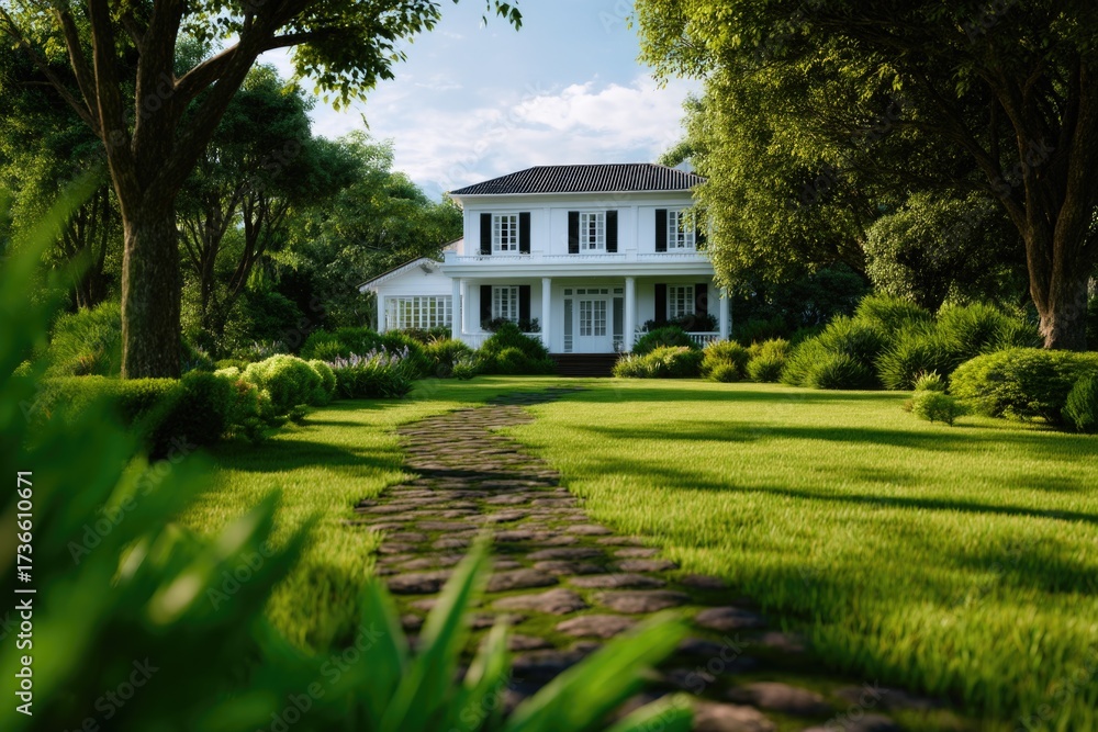 Obraz premium Countryside House with Stone Path
