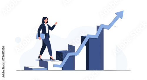 Businesswoman Ascending Graph Steps Illustrating Growth And Achievement in The Corporate World