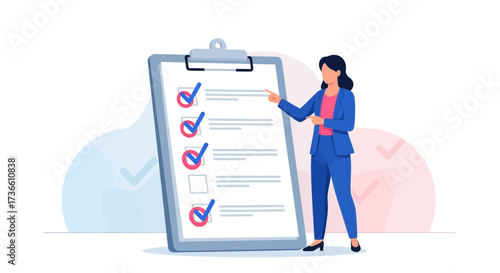 Businesswoman presenting checklist for project management and successful completion of tasks