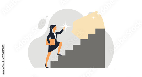 Businesswoman Ascending Staircase Achieving Goals Bright Success Journey Conceptual Illustration