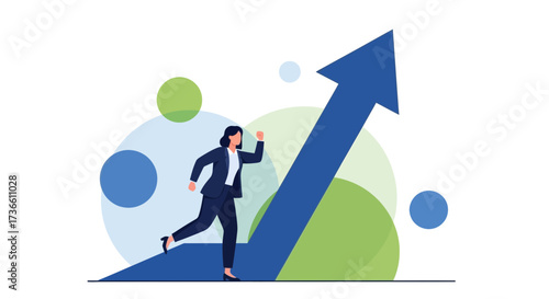 Businesswoman Ascending With Determined Expression Toward Upward Progress and Advancement
