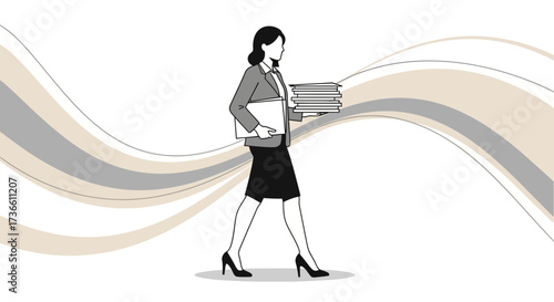 Businesswoman Carrying Documents Walking Forward Depicting Hardwork in a Modern Setting