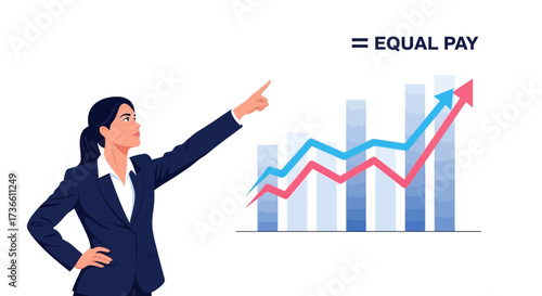 Businesswoman Presenting Economic Charts Indicating Equal Pay and Financial Growth