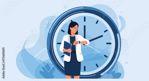 Businesswoman Checking Time Against Clock Illustrating Time Management and Punctuality