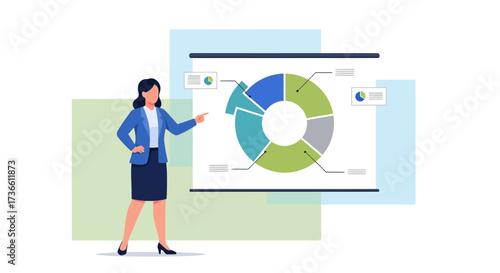 Businesswoman Presenting Infographic Chart Data Analysis During A Presentation Session