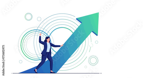 Businesswoman Pushing Arrow Upward Concept for Growth and Advancement with Great Determination