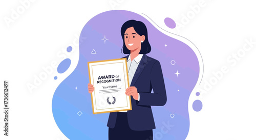 Businesswoman Proudly Displays Award, Symbolizing Achievement and Recognition in Professional Sphere