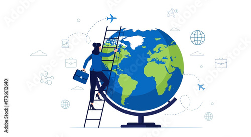 Businesswoman Reaching The Globe, Conceptualizing Global Growth And Worldwide Opportunities