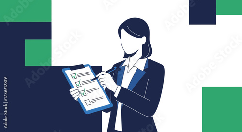Businesswoman Reviews Checklist, Ensuring Efficiency, Precision and Successful Execution
