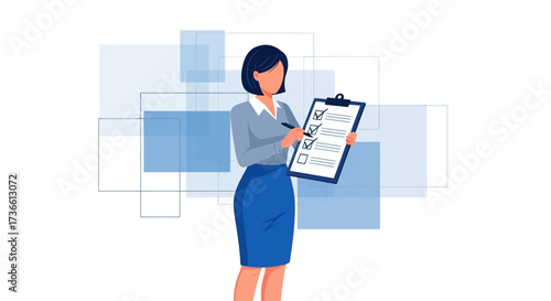 Businesswoman holding a clipboard with checklist ready for control and management