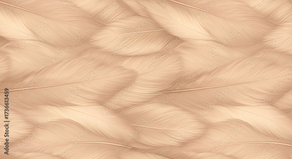 Obraz premium Feather Texture, Soft Realistic Style, Beige Colors, Delicate Nature Pattern, Seamless Background with Copy Space