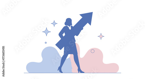 Businesswoman Holding Up Arrow Symbolizing Growth, Advancement and Business Success