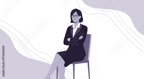 Businesswoman in a suit sitting on a chair looking confident and professional