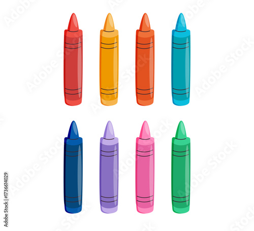 Crayons with different colors set. Back to school, supplies. School wax crayons elements for students and pupils drawing