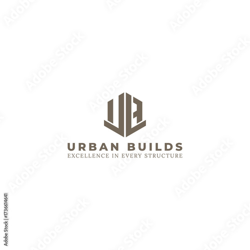 An abstract modern geometric logo featuring the initials UB within a hexagonal shape. The design evokes the image of a building, making it ideal for real estate or construction projects.