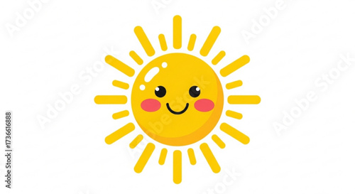 Cute sun cartoon cheerful sun with smiling face and rosy cheeks summer, weather, and happiness concept