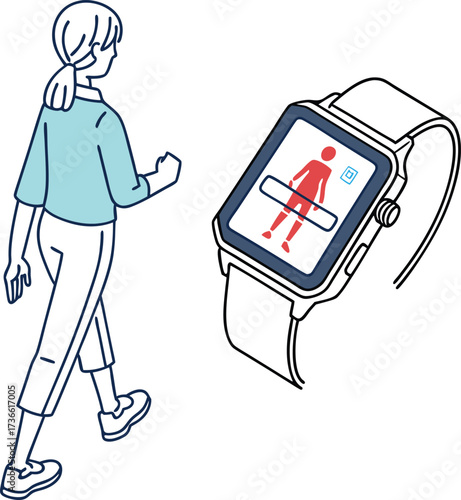 Track fitness goals with a modern smartwatch and walking woman for healthy lifestyle