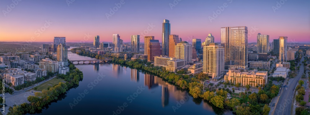 Fototapeta premium Panoramic city skyline at sunrise (2)