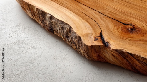 Rustic live edge wooden slab with natural bark texture