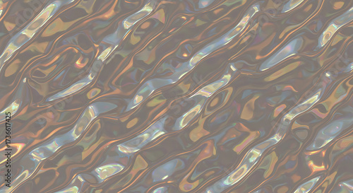 Wavy Holographic Texture, Iridescent Pastel Waves, Liquid Abstract Pattern, Seamless Futuristic Background with Copy Space