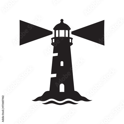 Lighthouse Icon Silhouette – Minimalist Beacon Vector for Ocean and Travel Designs white background