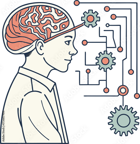 Human brain processing data with intricate gears symbolizing AI and deep learning