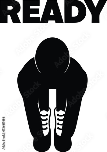 Silhouette a runner tying shoelaces above the word ready running shoes