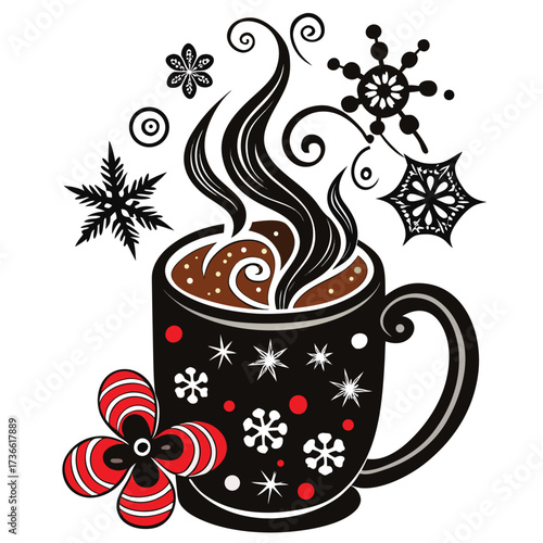 Cozy Winter Mug with Whimsical Snowflakes and Swirls cozy winter