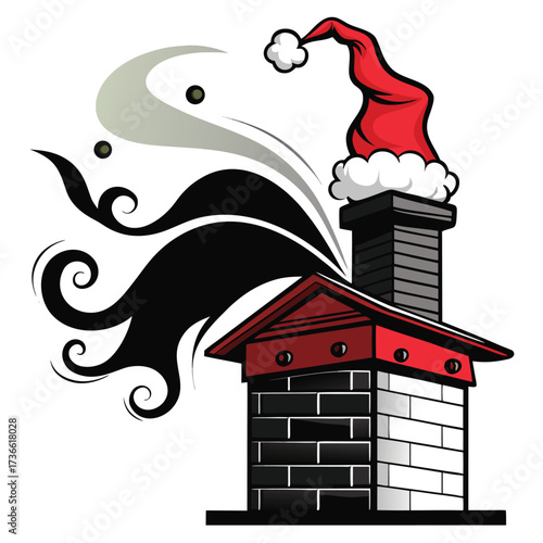 Festive Chimney with Santa Hat and Whimsical Smoke festive chimney