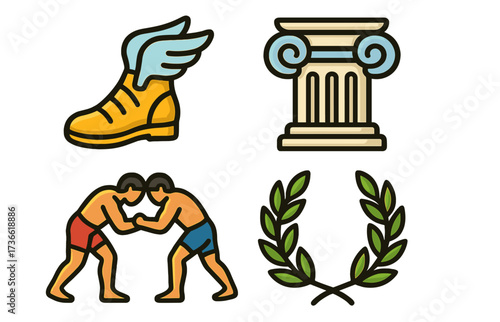 Iconic symbols of ancient Greece representing athleticism and competition during the Olympic Games tradition