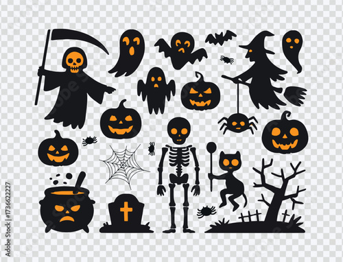 Halloween Silhouette Vector Icons Set Transparent Clipart