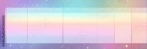 A vibrant pastel gradient fills the background with soft hues of pink, blue, and yellow, accompanied by twinkling stars and gentle textures.