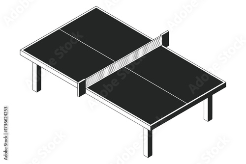 Two connected ping pong tables with net in isometric view