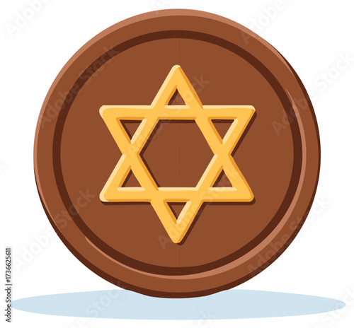 Golden Star of David symbol on a brown antique coin with a subtle shadow
