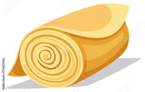 Illustration of a Rolled Up Tan or Yellow Mat, Showing Swirl Pattern and Rolled Edges