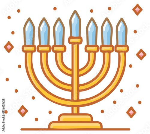 Golden Menorah with Seven Blue Candles Festive Jewish Holiday Celebration Icon