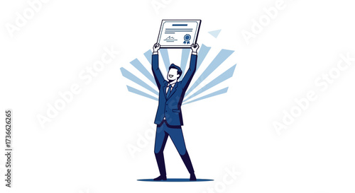 Celebrating Academic Achievement Businessman Holding Up a Certificate of Completion for Success