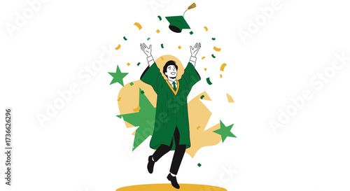 Celebrating Academic Success and Achievement in Illustration with Green Graduate Outfit